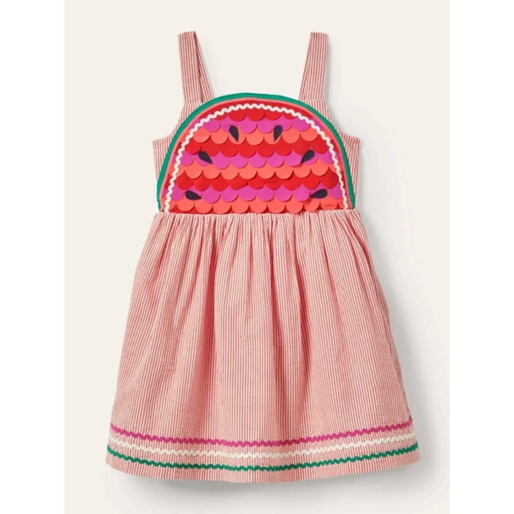 Mini Boden Watermelon Jolly Melon Embellished Spring Summer Dress - Size 7/8